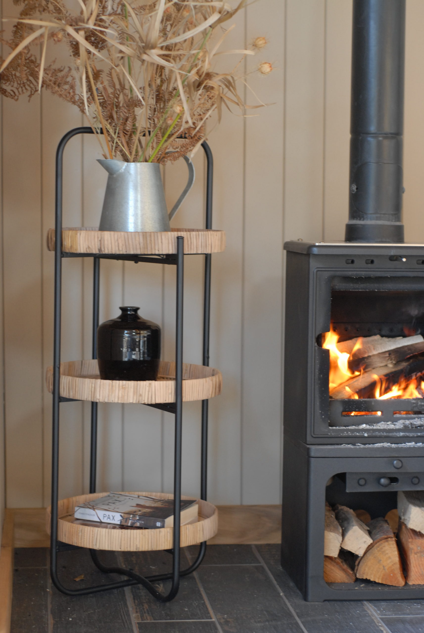 Warming log burner in cosy garden cabin