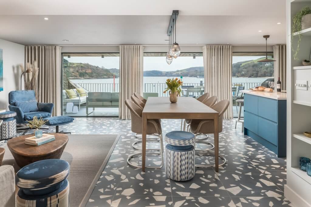 interior design, family home, waterfront, kitchen, living space